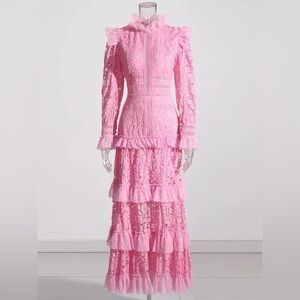 Pink embroidered lace dress